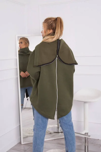 Dámská khaki mikina s kapucí a zadním zipem K-Fashion