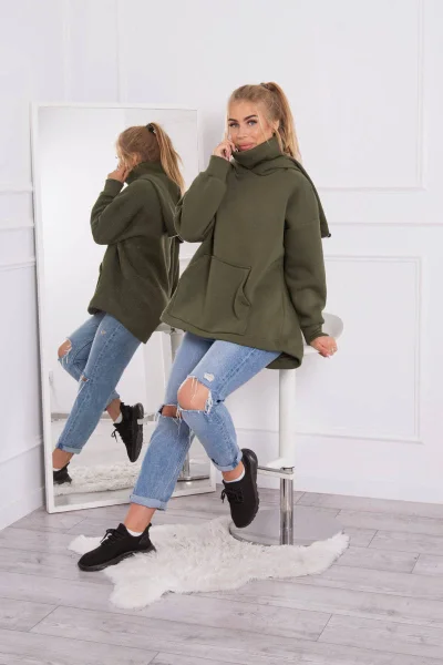 Dámská khaki mikina s kapucí a zadním zipem K-Fashion