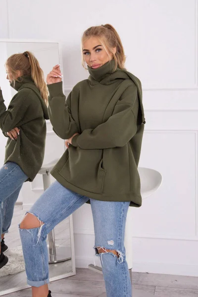 Dámská khaki mikina s kapucí a zadním zipem K-Fashion