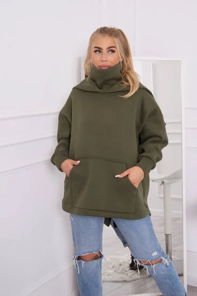 Dámská khaki mikina s kapucí a zadním zipem K-Fashion