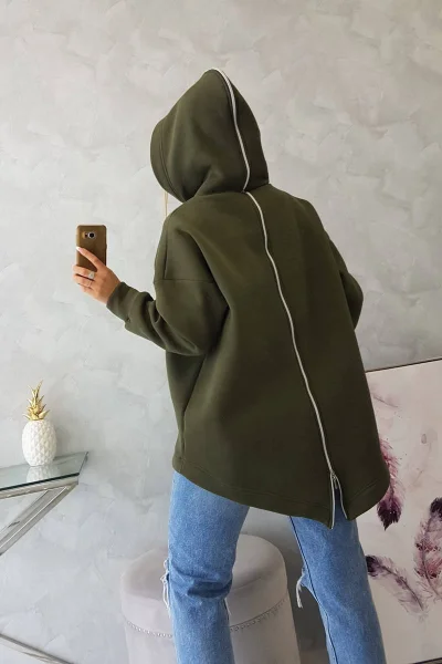 Dámská khaki mikina s kapucí a zadním zipem K-Fashion