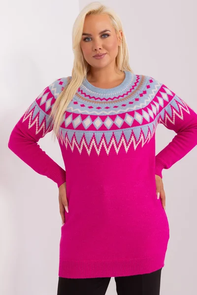 Růžový geometrický plus size svetr FPrice