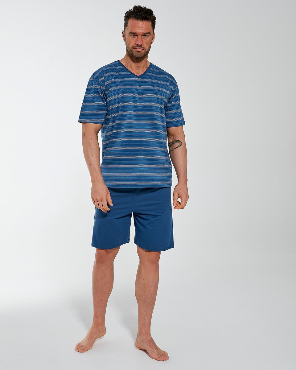 Pánské pruhované bavlněné pyžamo Cornette s krátkým rukávem a šortkami v barvě grafit, grafit L i384_72868639