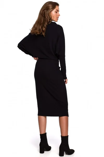 Černé pletené šaty s límečkem - Elegantní Stylove