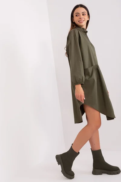 Khaki asymetrické šaty RUE PARIS - Elegantní ležérní styl