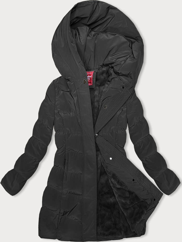 Zimní bunda pro ženy s kapucí - Černá Kožešinová LHD, odcienie czerni XXL (44) i392_22589-48