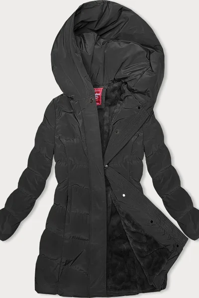 Zimní bunda pro ženy s kapucí - Černá Kožešinová LHD