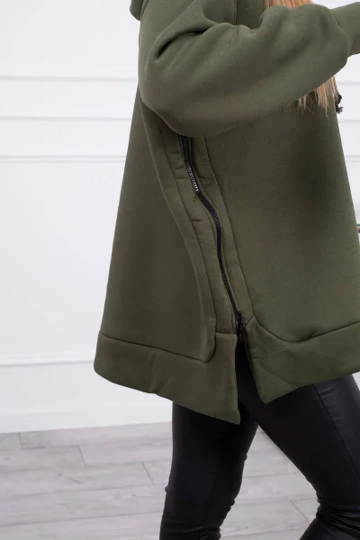 Dámská zateplená khaki mikina se zipem na boku K-Fashion