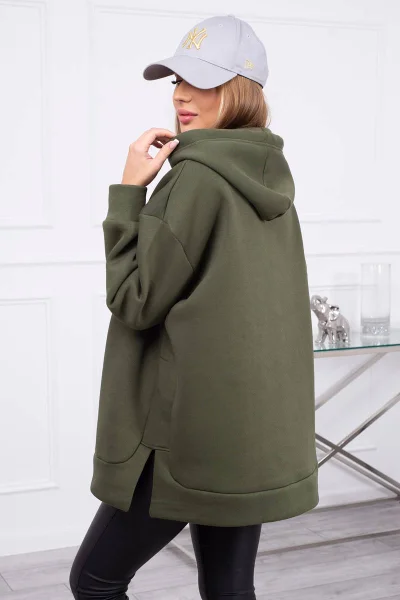 Dámská zateplená khaki mikina se zipem na boku K-Fashion