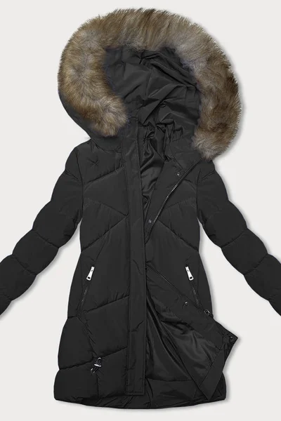 Zimní bunda pro ženy s kapucí - Černá Příjemná LHD