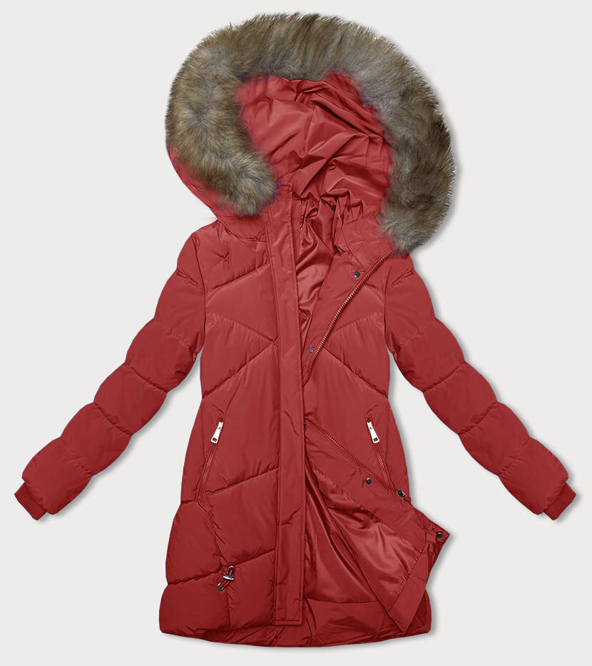 Zimní červená bunda pro ženy s kapucí - Luxusní teplo LHD, odcienie czerwieni S (36) i392_22598-46