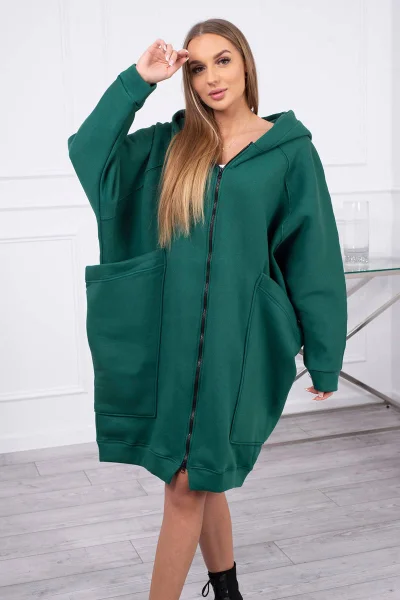 Dámská zateplená oversize mikina s kapucí tmavě zelená K-Fashion