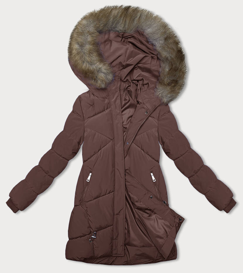 Zimní bunda pro ženy s kapucí - Hnědá Péřovka LHD, odcienie brązu XXL (44) i392_22599-48