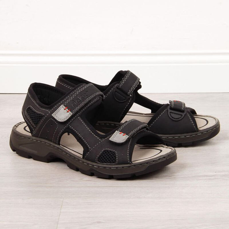 Černé letní pánské sandály Rieker s suchým zipem, 45 i476_33889904