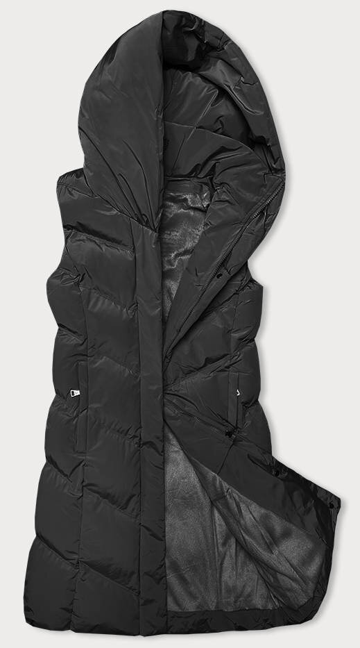 Kožešinová černá dámská vesta s kapucí, odcienie czerni M (38) i392_22601-47