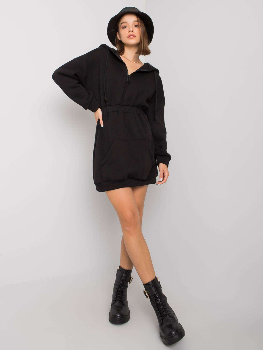 Černé dámské šaty s kapucí FPrice, S/M i523_2016103009503