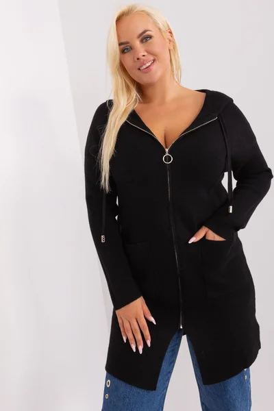 Černý rozepínací svetr plus size s viskózou