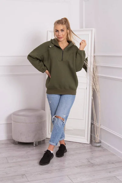 Dámská khaki mikina K-Fashion s kapucí a zipem