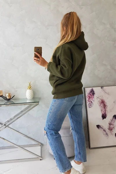 Dámská khaki mikina K-Fashion s kapucí a zipem