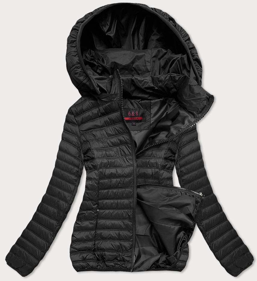 Černá prošívaná bunda pro ženy s kapucí 1632A 6&8 Fashion, odcienie czerni XL (42) i392_17177-53
