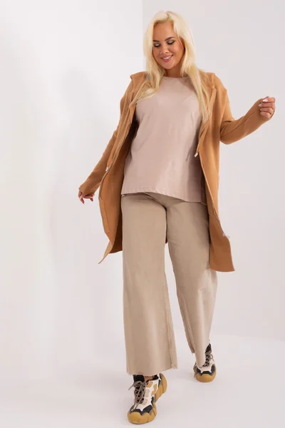 Velbloudí zipový plus size svetr - Sahara Sunset