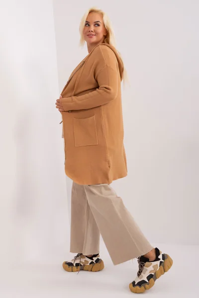 Velbloudí zipový plus size svetr - Sahara Sunset