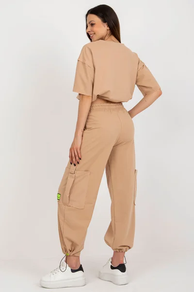 Dámská Camel tepláková souprava s lemy - Fashionhunters