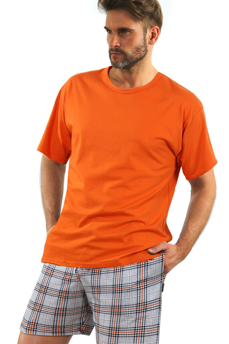 Pyžamo pro muže - krátké rukávy O23 Sesto Senso, oranžová L i170_5902385392402