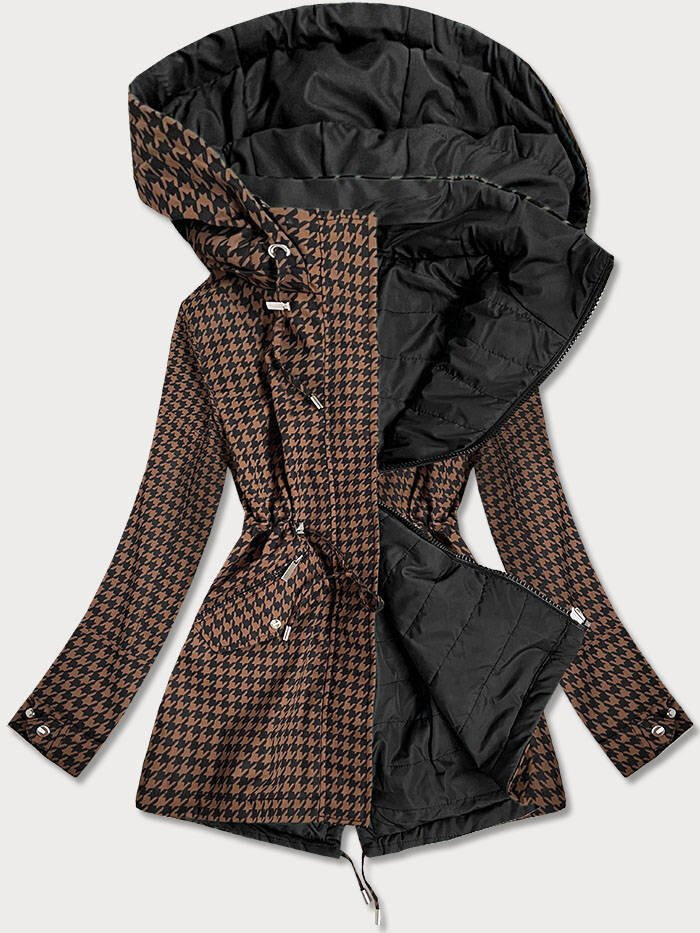 Oboustranná pepitová bunda s kapucí pro ženy, hnědo-černá XXL i10_P62283_1:408_2:138_