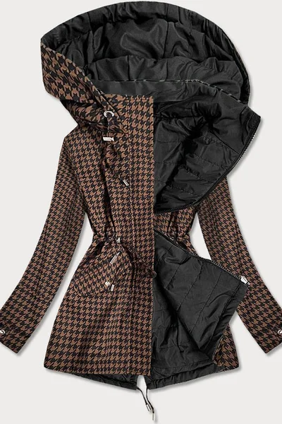 Oboustranná pepitová bunda s kapucí pro ženy