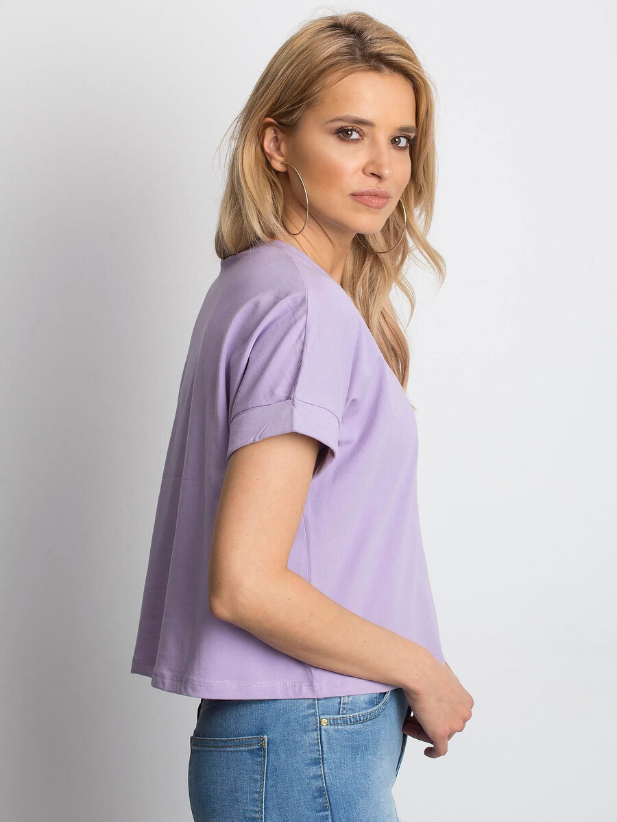 Dámské tričko FPrice v barvě světle fialové z bavlny s elastanem, světle fialová L i10_P62295_1:528_2:90_