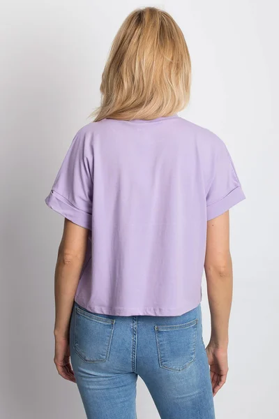 Dámské tričko FPrice v barvě světle fialové z bavlny s elastanem