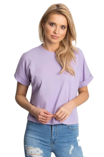 Dámské tričko FPrice v barvě světle fialové z bavlny s elastanem