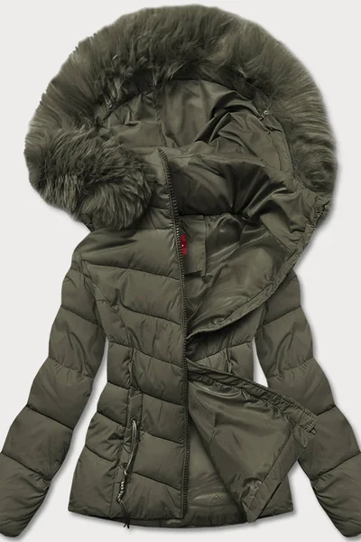 Zimní bunda YES!PINK khaki s kapucí a kožešinou