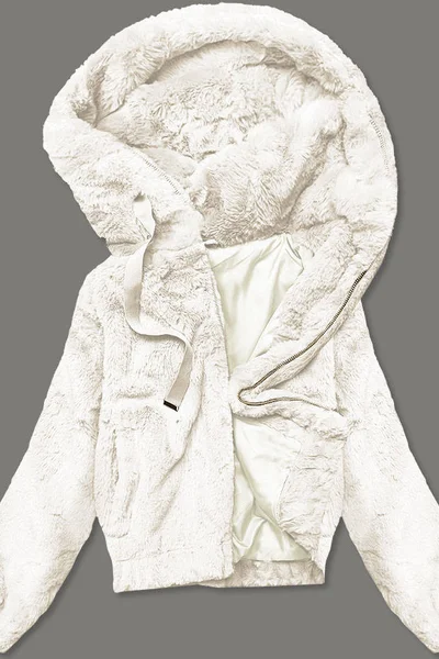 Krátká dámská kožešinová bunda v ecru barvě E6X9 S'WEST