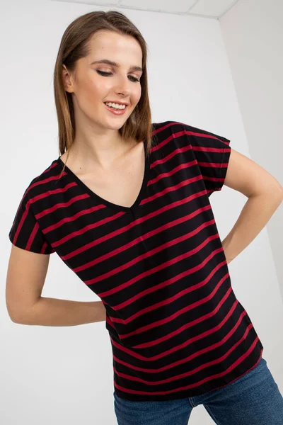 Černá a červená dámská trička V-Neck - Axami