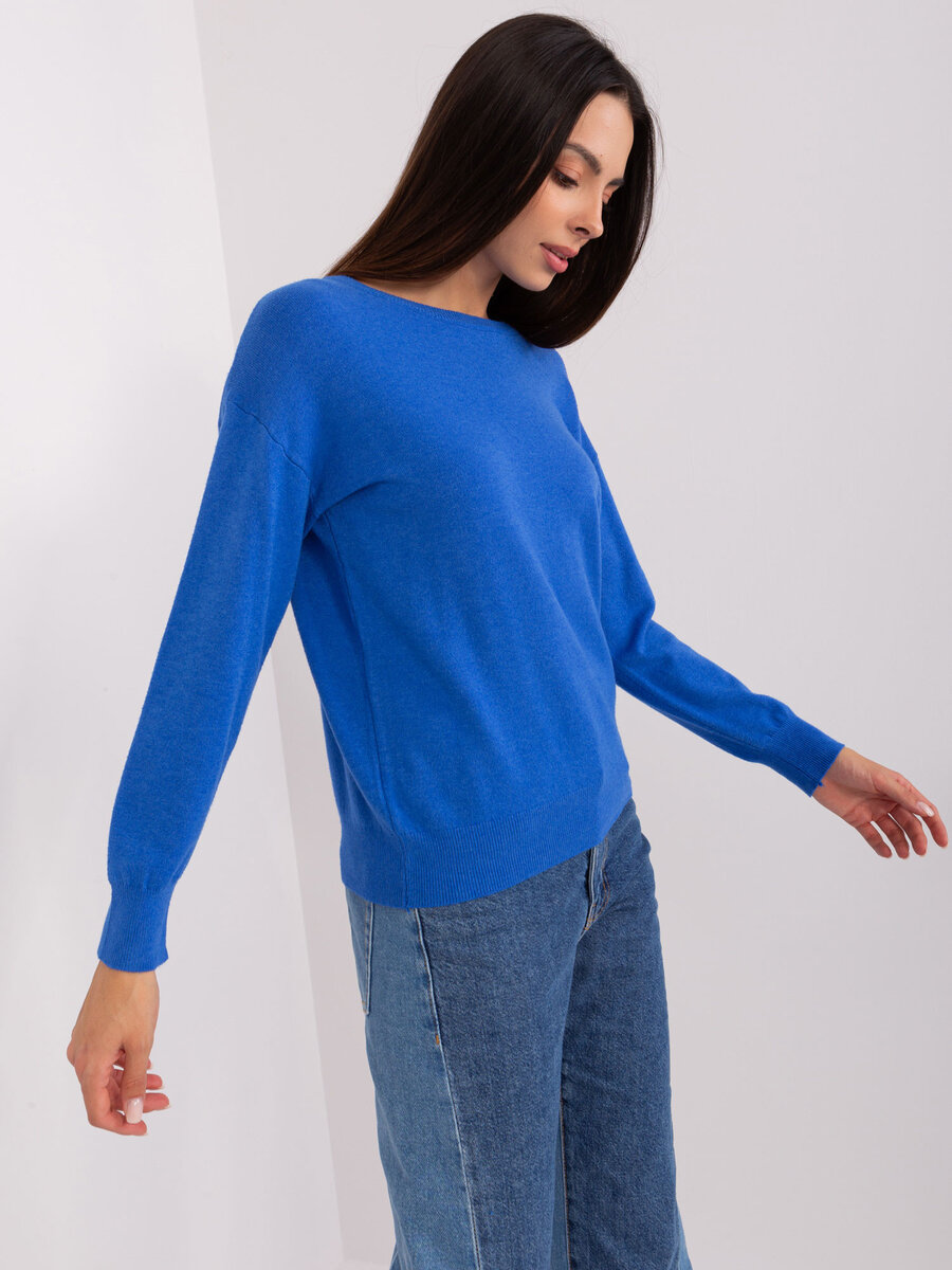 Modrý klasický dámský svetr s bavlnou, jedna velikost i523_2016103445912