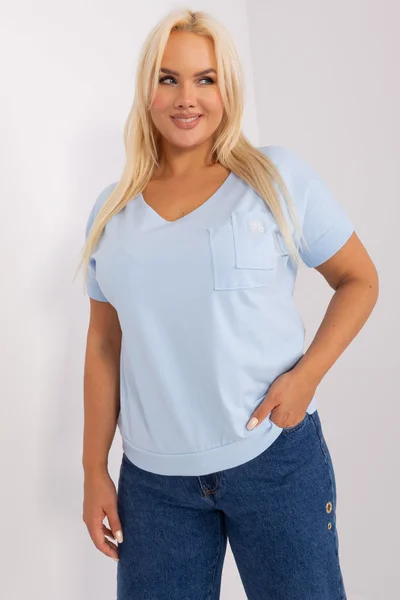 Modrá bavlněná plus size dámská halenka FPrice