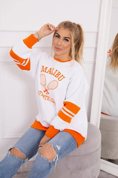 Dámská zateplená mikina Malibu bílá-oranžová K-Fashion