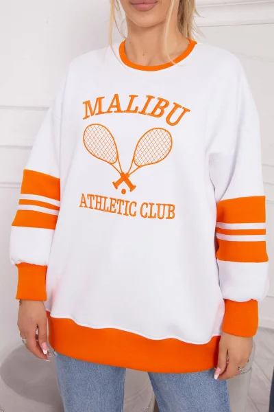 Dámská zateplená mikina Malibu bílá-oranžová K-Fashion