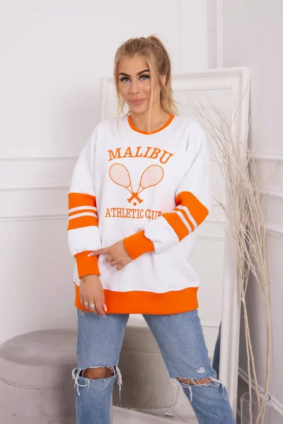 Dámská zateplená mikina Malibu bílá-oranžová K-Fashion