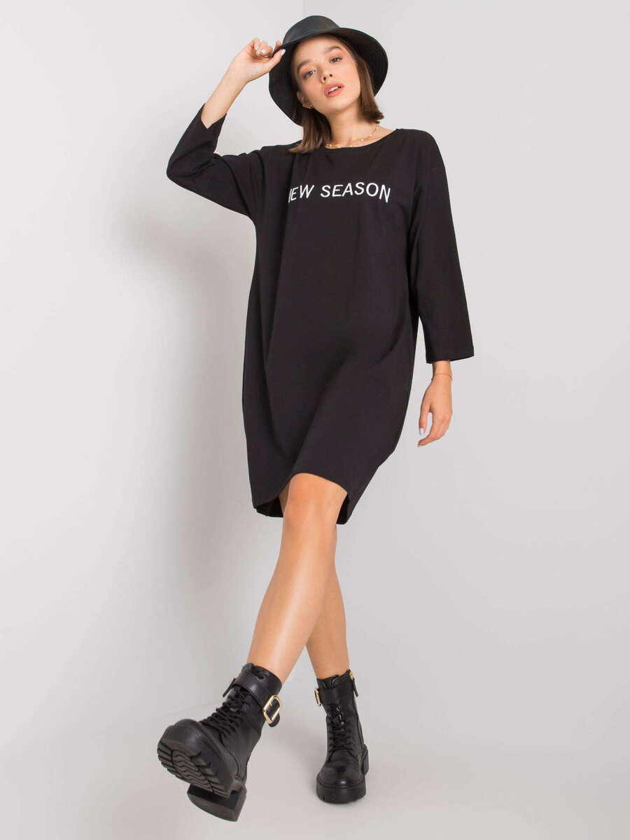 Dámské černé bavlněné šaty s nápisem FPrice, S i523_2016103015825
