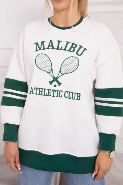 Dámská zateplená mikina Malibu - ecru & tmavě zelená K-Fashion