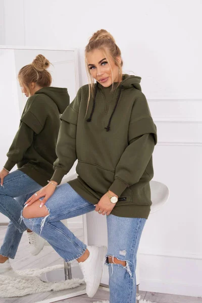 Zateplená khaki dámská mikina s rolákem - K-Fashion