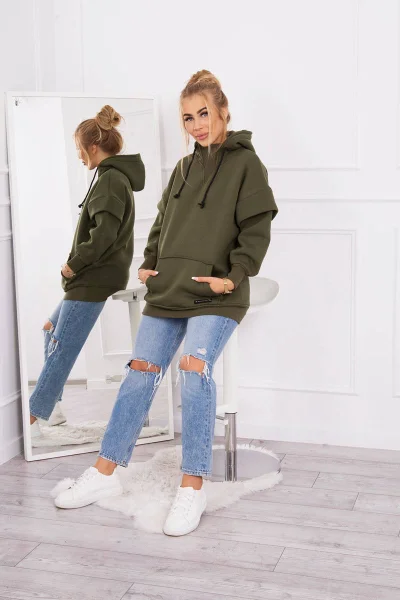 Zateplená khaki dámská mikina s rolákem - K-Fashion