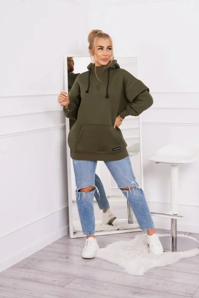 Zateplená khaki dámská mikina s rolákem - K-Fashion