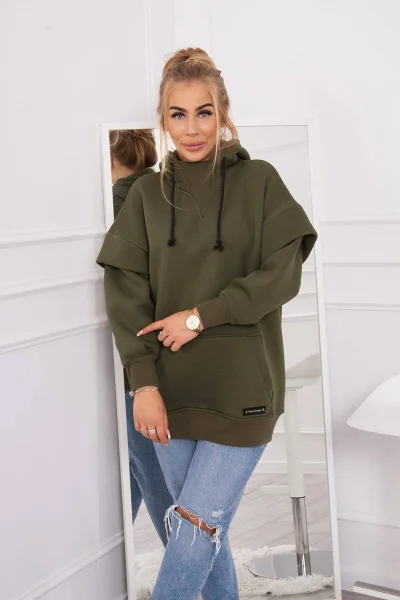 Zateplená khaki dámská mikina s rolákem - K-Fashion