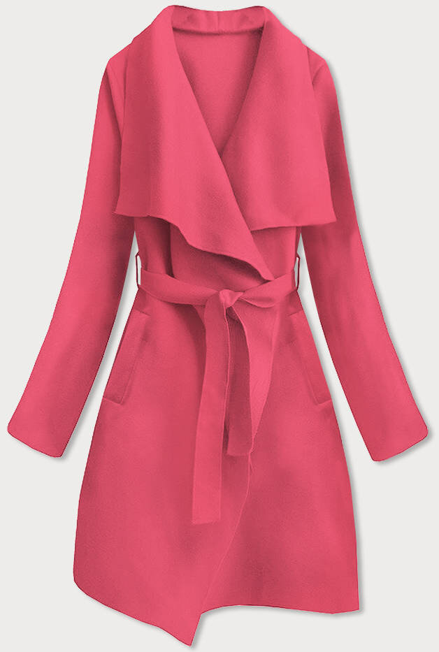 Minimalistický dámský kabát v korálové barvě 69L0O MADE IN ITALY, Červená ONE SIZE i392_19999-50