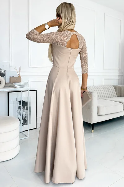 Elegantní dlouhé šaty s krajkovým výstřihem Numoco AMBER
