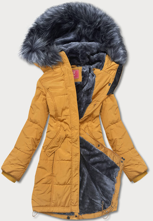 Zimní bunda s kožešinovou kapucí pro ženy - Slunečná zima, odcienie żółtego XXL (44) i392_20978-48